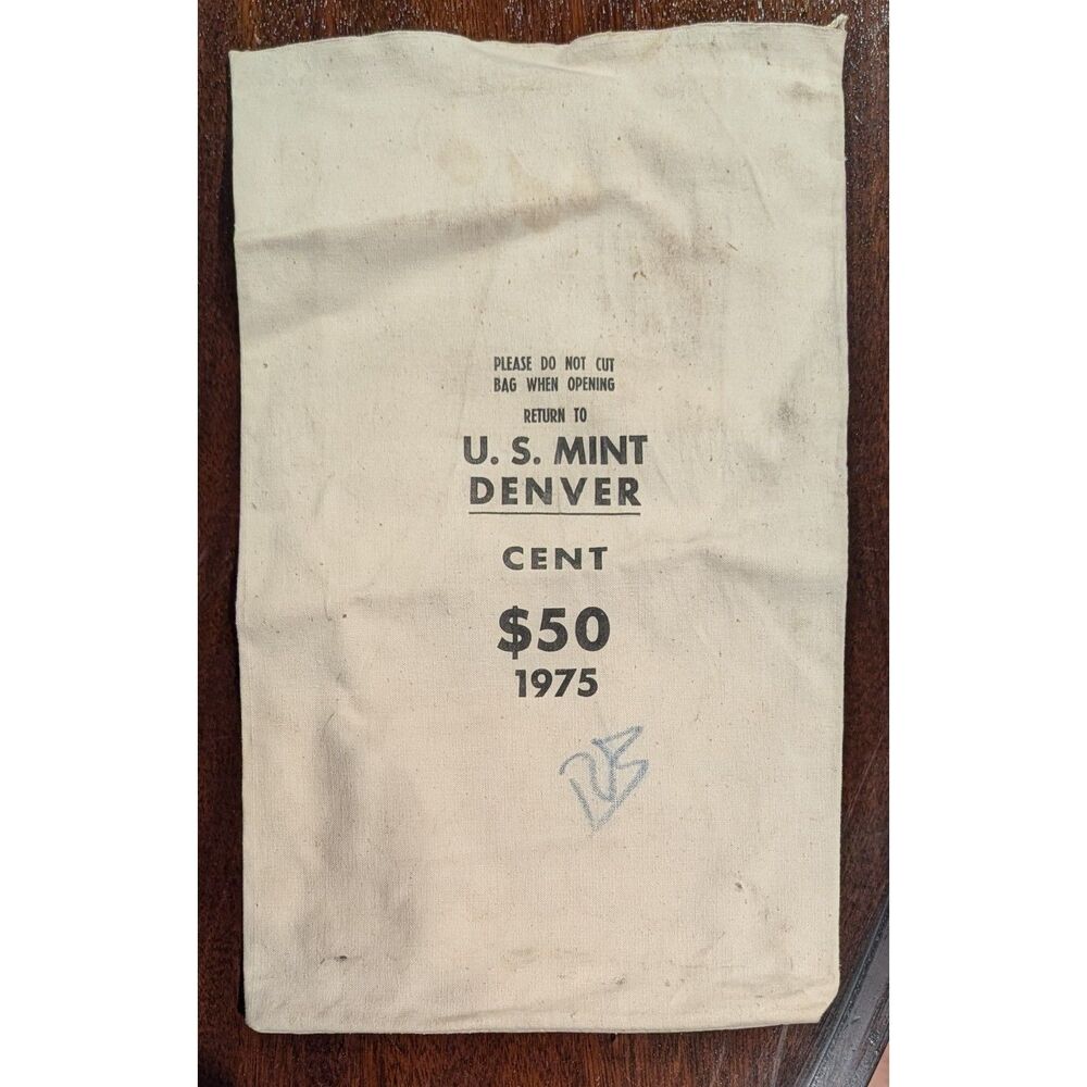 1975 U.S. Mint Denver $50 Cent Canvas Bag • Original Mint Sack • 17x10 in